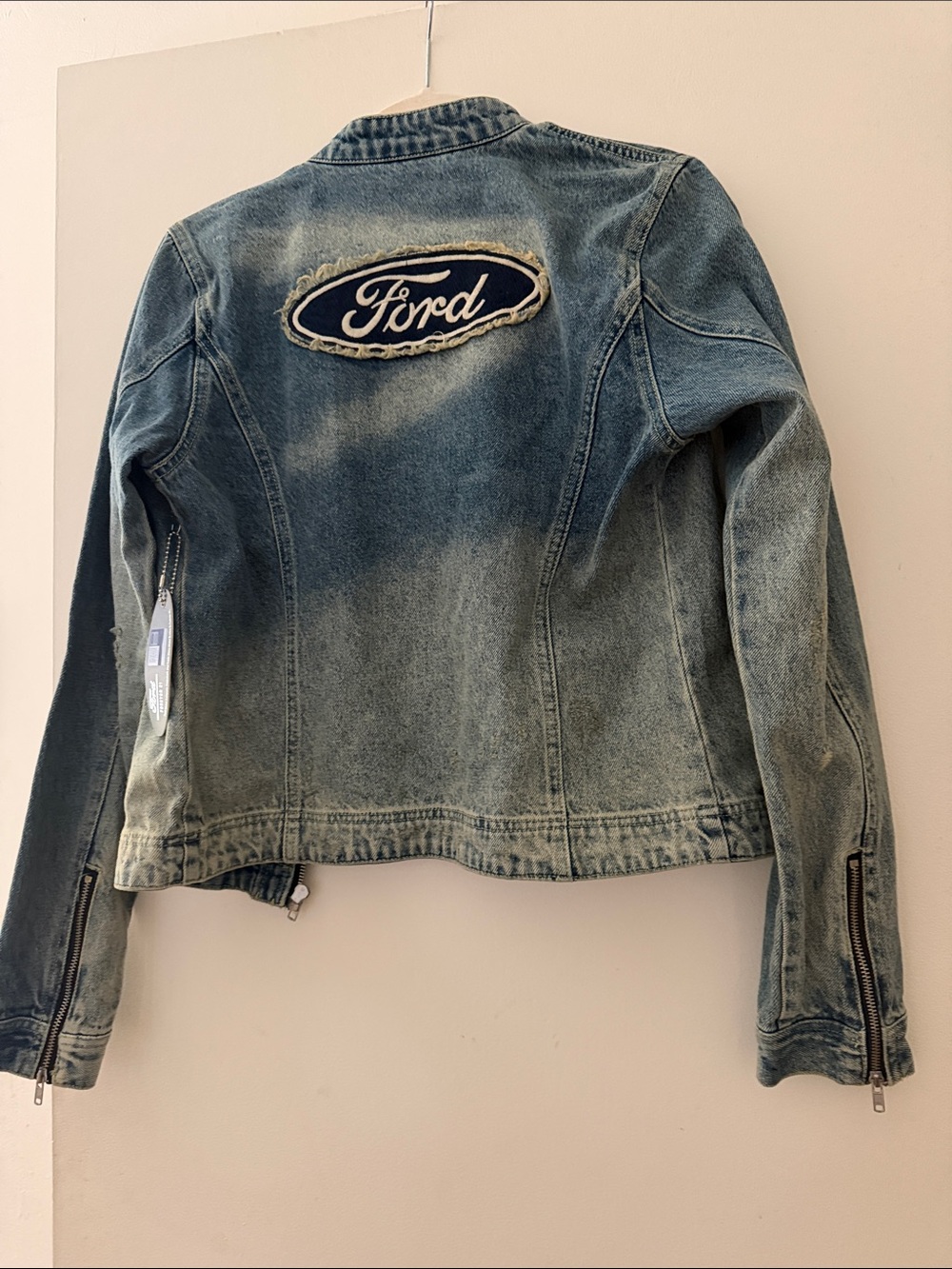 Ford Light Blue Distressed Denim Jacket with Logo Patch